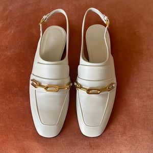 Burberry Flat Sling Back White Mule/ Loafer 37